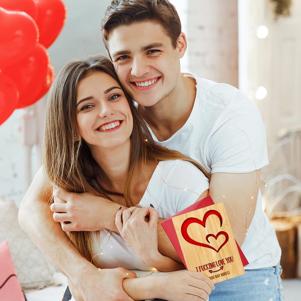 Miniatura 7 de Tarjeta del día de San Valentín para esposa, marido, divertida tarjeta de San Valentín de madera para ella, él, novio, novia, tarjeta de quinto