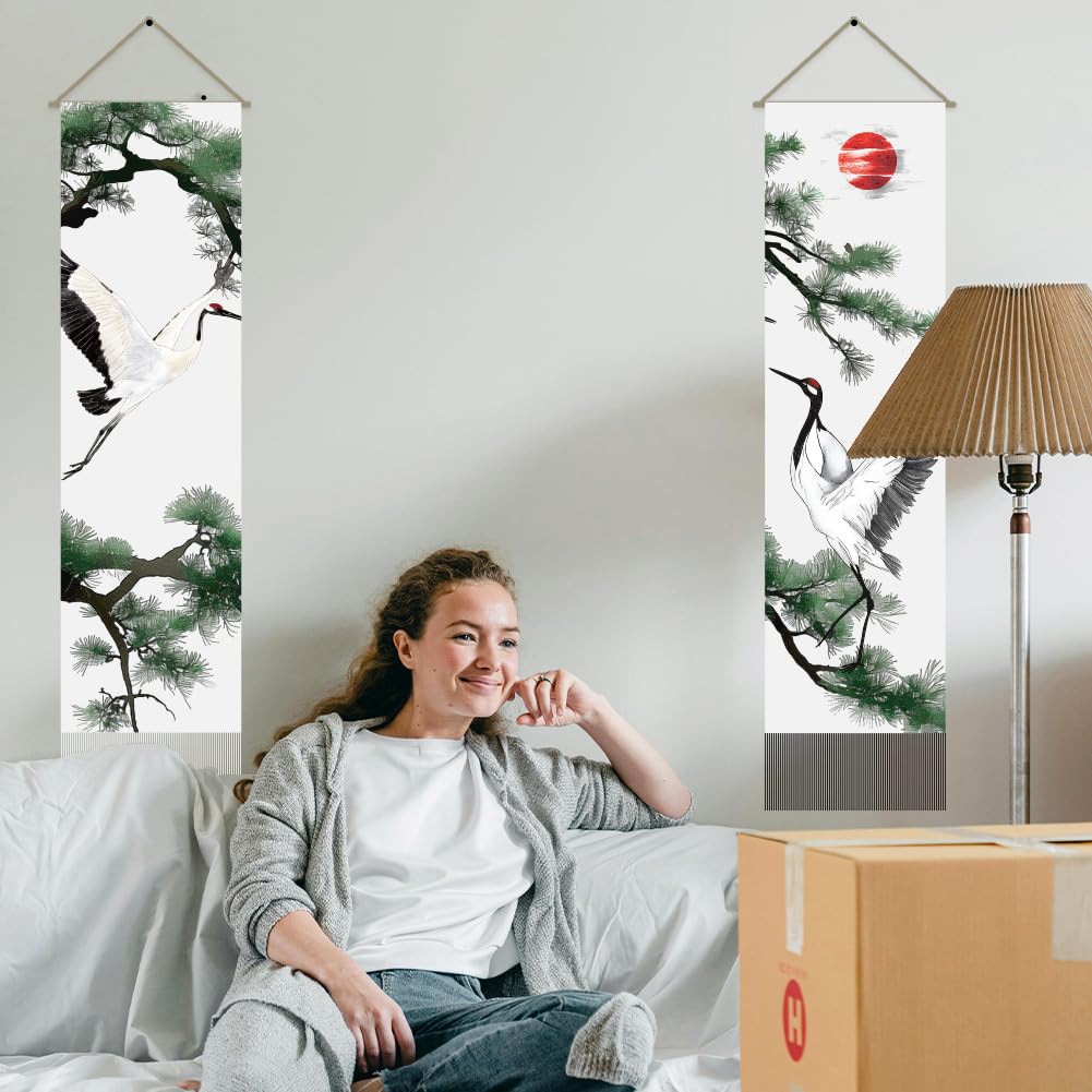 AHANDMAKER Confezione Da 2 Arazzi Minimalisti Con Foglie Verticali Bohémien Con Foglie E Nappe, Arazzo Da Appendere Alla Parete Per Camera Da Letto - 5