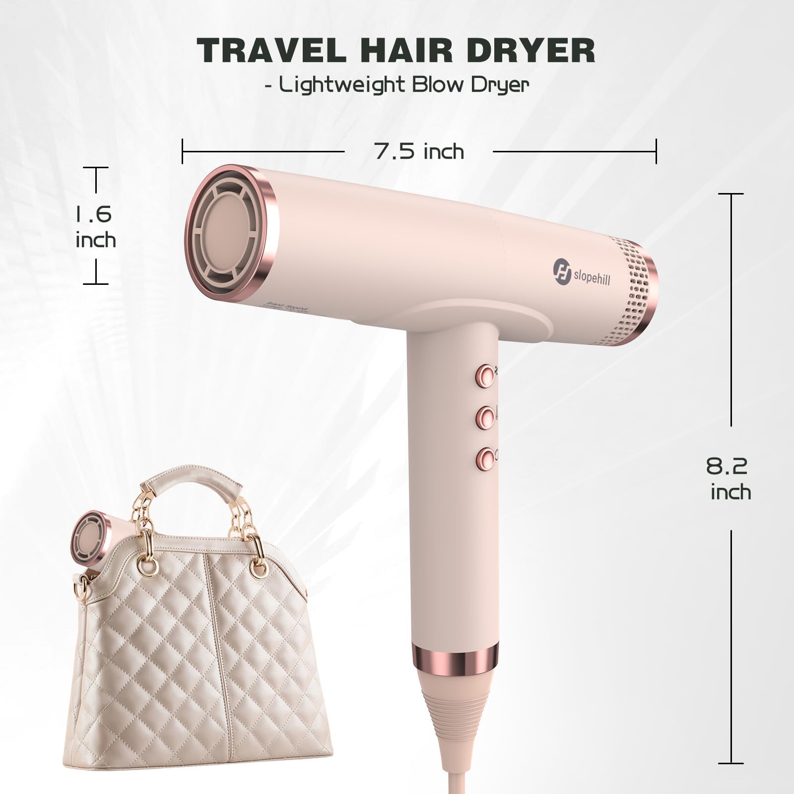 slopehill Professional Ionic Hair Dryer, High-Speed Blow Dryer with Brushless Motor for Salon Use, Lightweight Compact Hairdryer for Travel, Low Noise Quiet for Home, Ceramic Pink