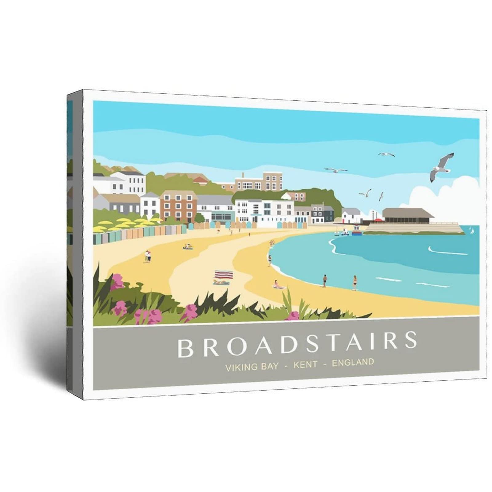 Uejd Frame-Style Vintage Broadstairs Kent Viking Bay Travel Poster Decorative Posters Modern Bedroom Canvas Art Poster Picture Painting Posters Wall Decor Art Gift