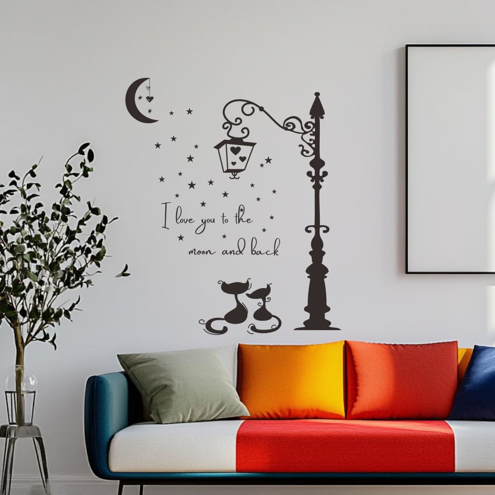 Sticker amovible en vinyle décoration murale lune et étoiles facile à poser