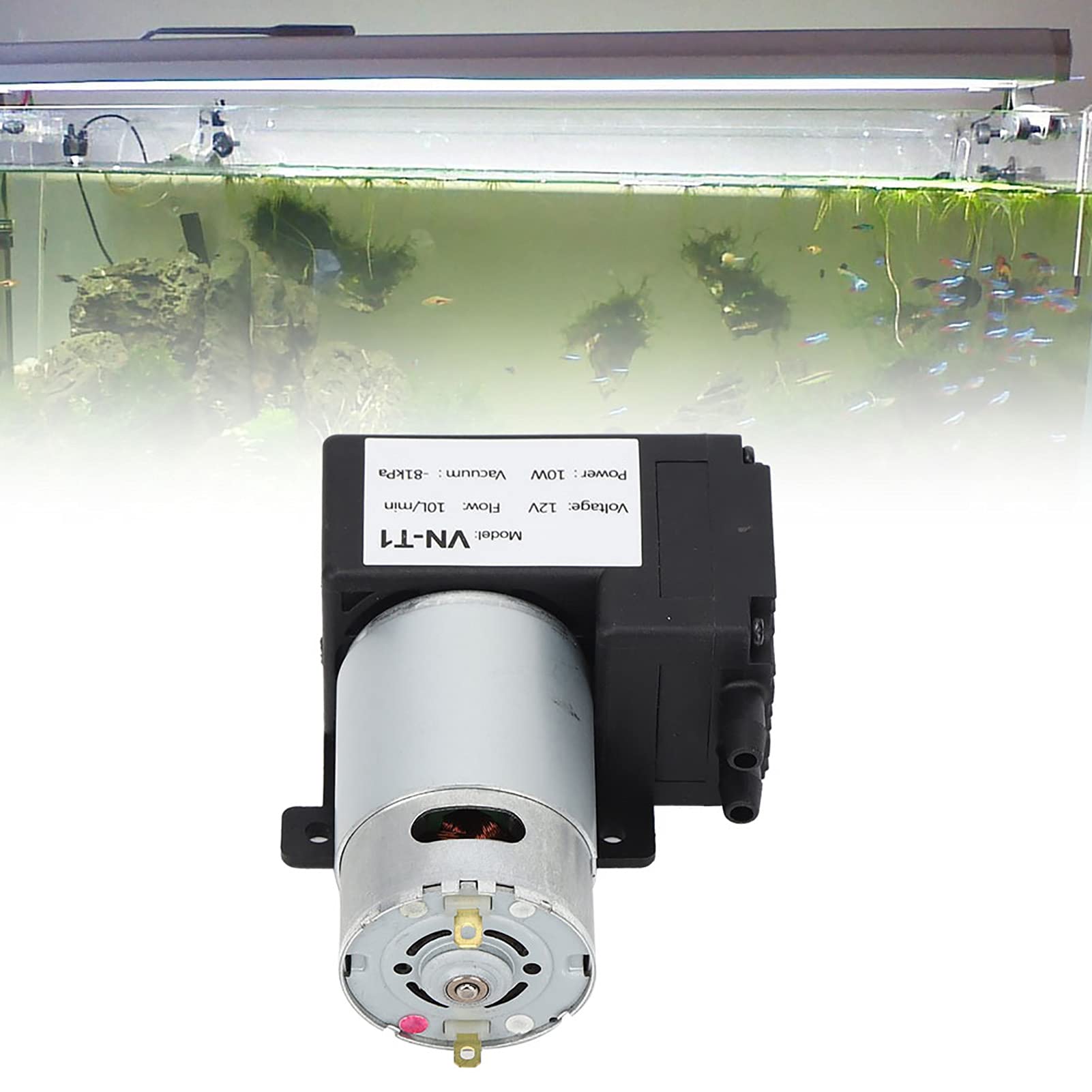 Mini Pompe à Vide DC 12V, VN-T1 Micro DC Pompe à Vide Pompe Industrielle à Faible Bruit 10L/Min Tabout de Débit, 81 Kpa Pompe à diaphragme pour Les projets de Bricolage(DC 12V)