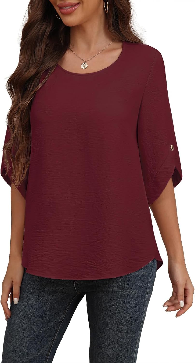 Askyes Women's 2026 Summer Chiffon Blouses Bell Short Sleeve Tshirts Casual Loose Flowy Dressy Work Tops for Leggings Blouse - Image 5