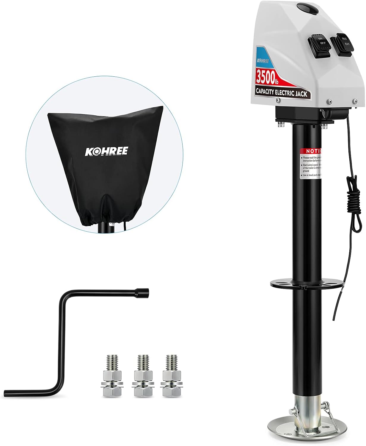 Kohree Electric Trailer Jack A-Frame up to 3900lbs, RV Electric Power Tongue Jack for Travel Trailer Camper, with Drop Leg & Weatherproof Jack Cover, 22" Lift, 12V DC, White : Automotive