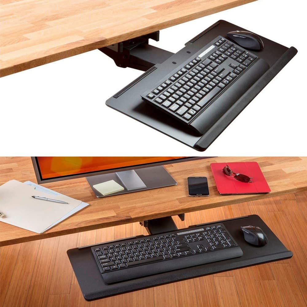 PrimeCables 26.4 inch Under Desk Keyboard Tray, Black | Gel Wrist