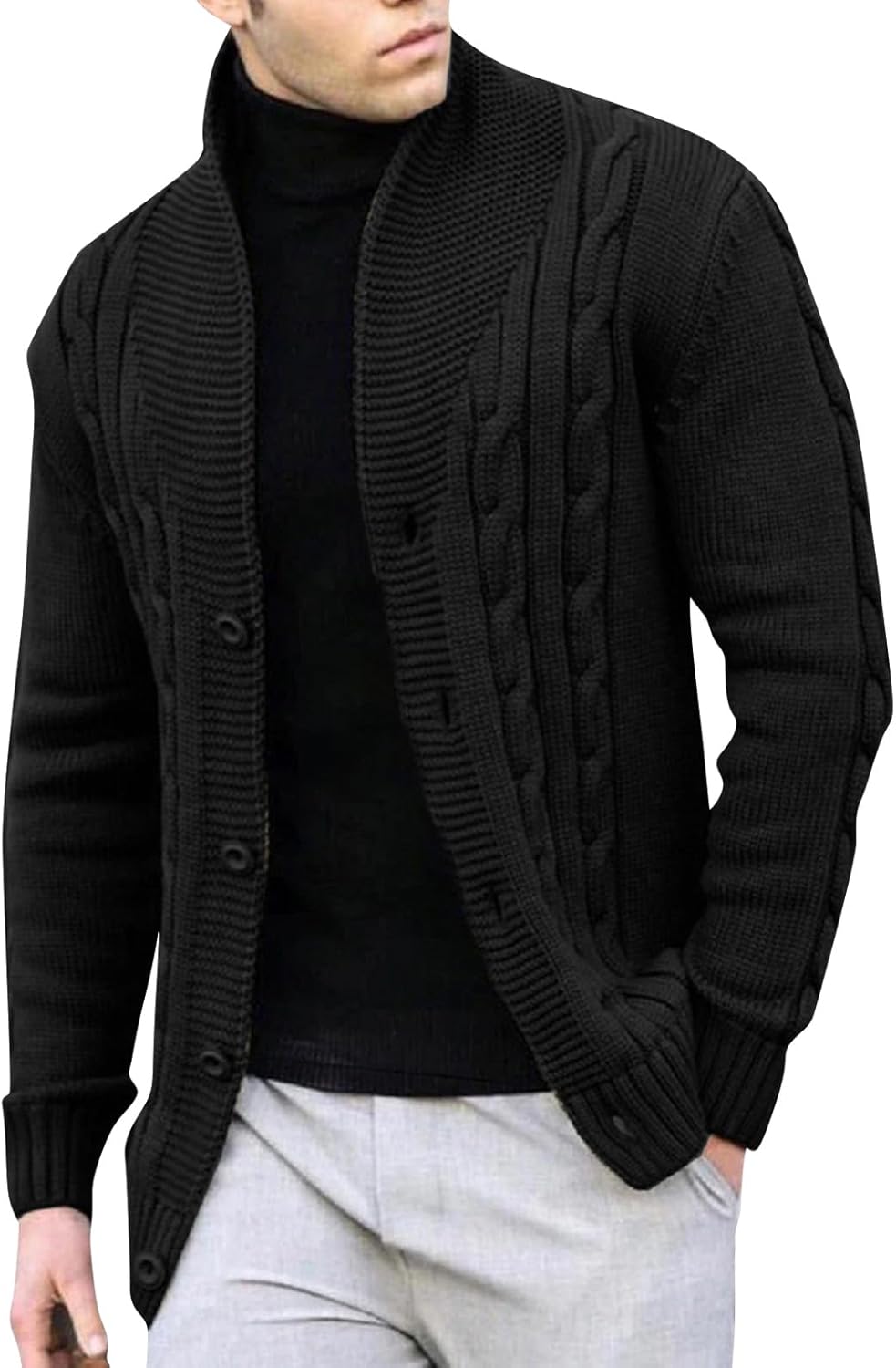 Ymosrh Men's Shawl Collar Cardigan Sweater, Open Front Textured Sweaters Long Sleeve Casual Fall Winter Warm Coat, M-3XL