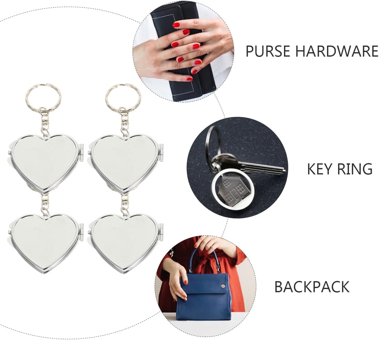 Balacoo 20 Pcs Sublimation Blank Pocket Makeup Mirrors: Folding Heart Shaped Mirror Keychain - Double Sided for Travel, Handbag, Purse - 1.77 × 1.38 Inch