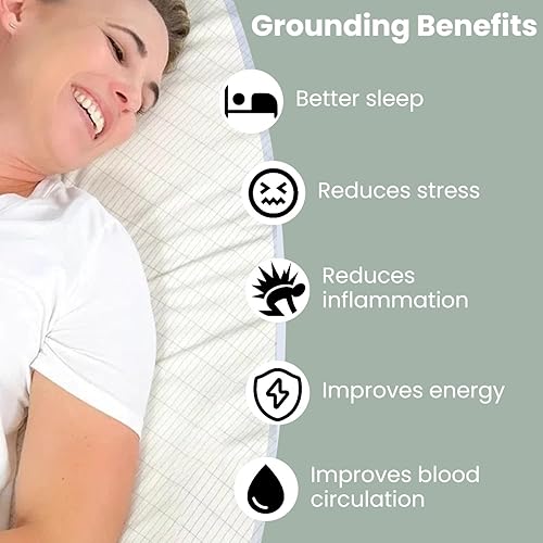 Miniatura 9 de Sábana de tierra tamaño King, algodón orgánico + fibra plateada, sábana bajera ajustable con alambre de conexión a tierra de 180 pulgadas, tapete de