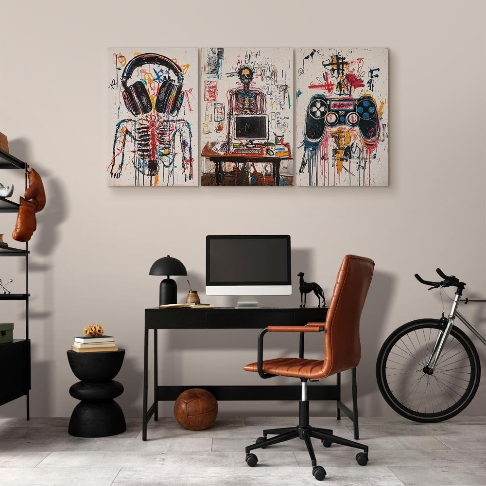 murando - Ensemble de 3 Tableaux d'Art Décoratif Crâne Ordinateur 120x60 cm