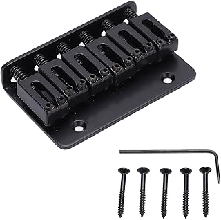 Les-Theresa Guitar Bridge Hardtail Bridge Guitar Tailpiece Bridge 6 String Top Loading Design Adjustable Electric Instrument Replacement Parts(Black M00878)