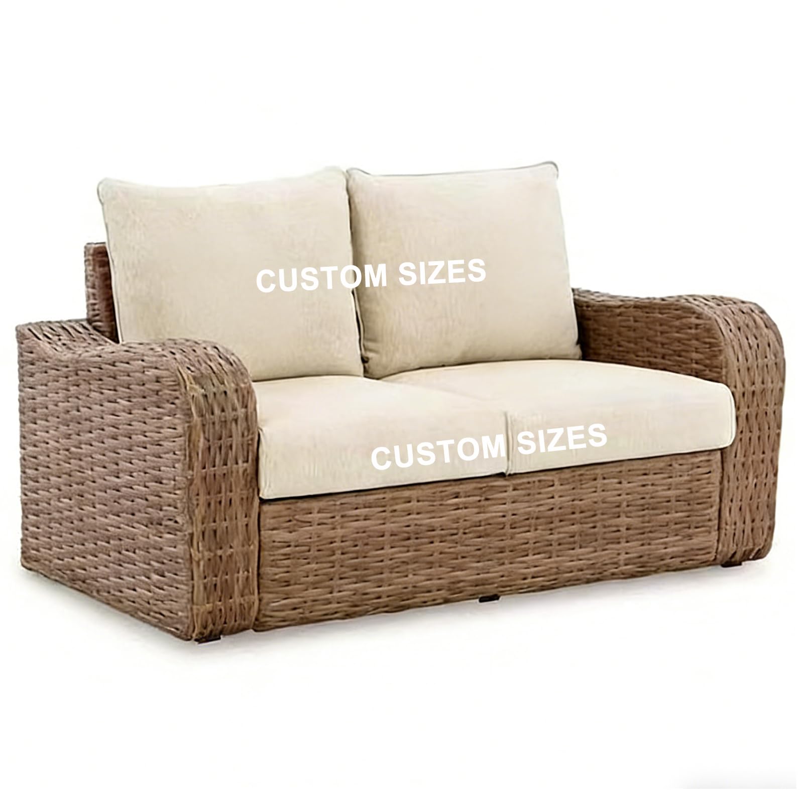 Custom Size Rattan Seat Cushions, Outdoor Patio Furniture Soft Anti-Slip Polyester Bench Cushions, Bespoke Bench Seat Pads, Water Fade Resistant Garden Cushion
