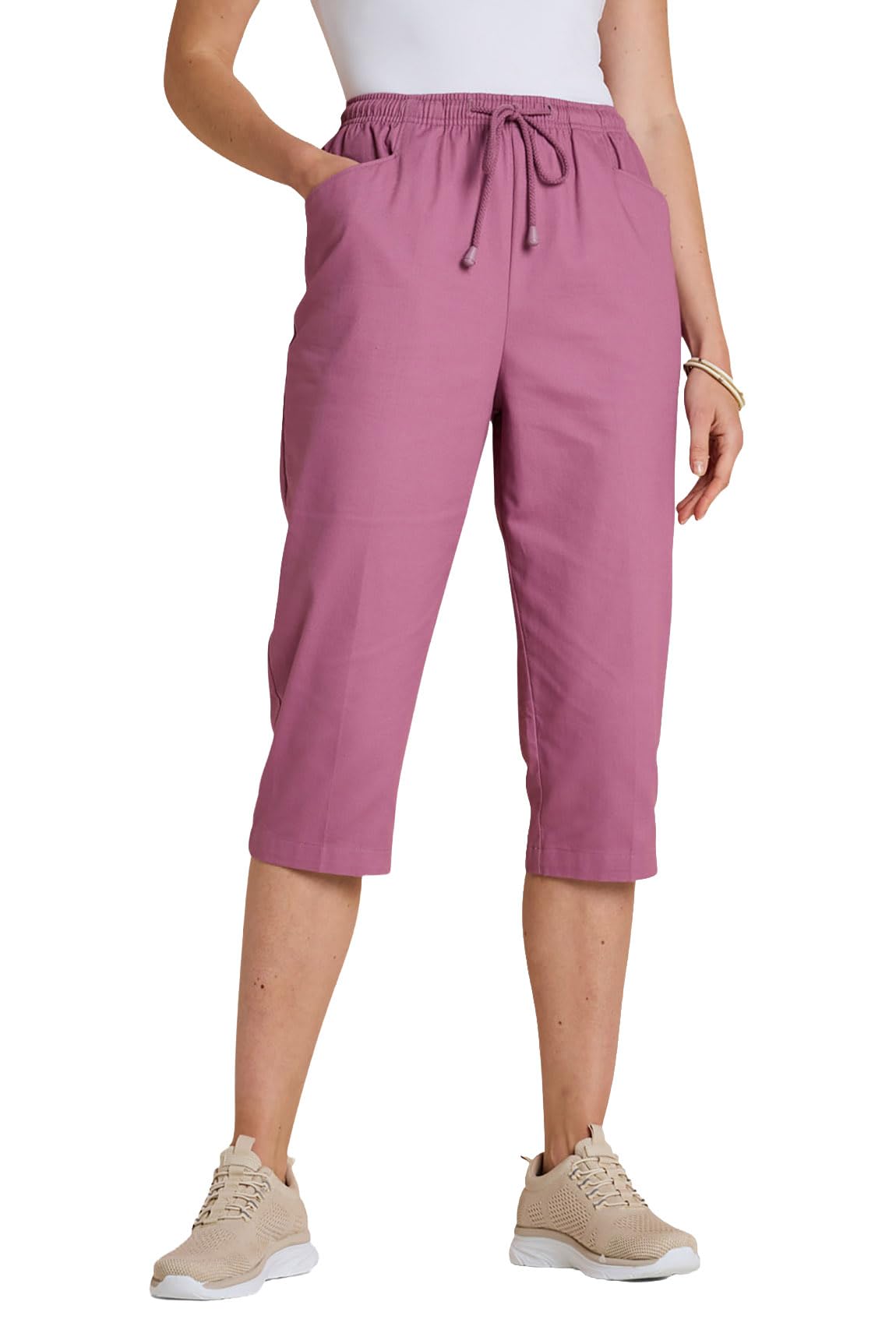 Chums Ladies Cotton Crop Trousers, Lightweight Cropped Summer Trousers with Elasticated Drawcord Waist, Breathable Cool Fit Heather 20