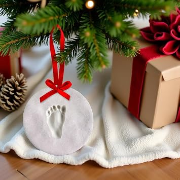 Glitter Babyprints Ornament, Baby's First Christmas Holiday Keepsake, Newborn Handprint or Footprint Clay Kit, Easy No-Bake DIY Impression, Gender-Neutral Baby Gift