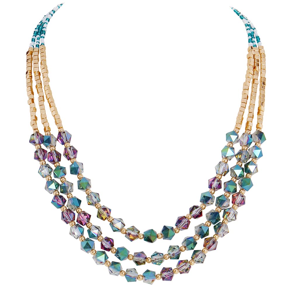 BocarNecklace for Women, 3 Layer Beaded Necklace Crystal Beads Strand Fashion Jewelry, Party Gifts for Her