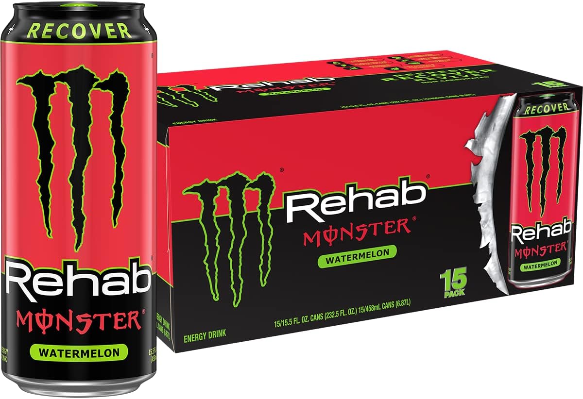 Monster Energy Rehab Watermelon + Energy, Energy Drink, 15.5 Ounce