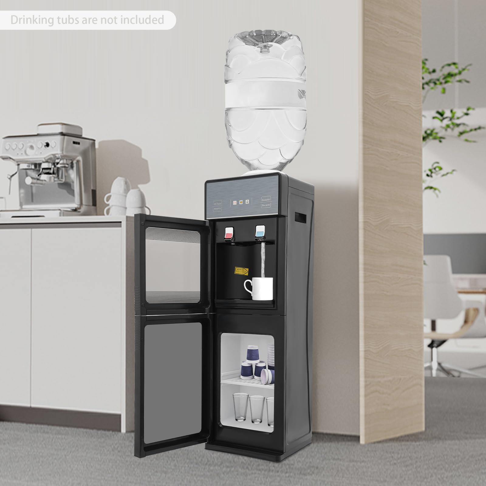 Elektryczny dozownik wody, 5 l + 2 l, chłodnica i dozownik wody z funkcjami ogrzewania i chłodzenia, dozownik wody do biura, 500 W + 90 W, dozownik wody pitnej do domu, biura, salonu, 30,5 x 31 x 96