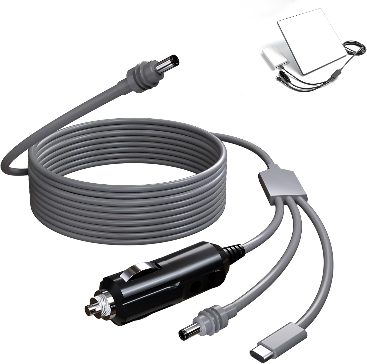 3 in 1 USB-C to DC Power Cable for Starlink Mini - with 18AWG 10FT Cable, 100W+ PD & DC Power Supply Use (for Car Cigarette Lighter)