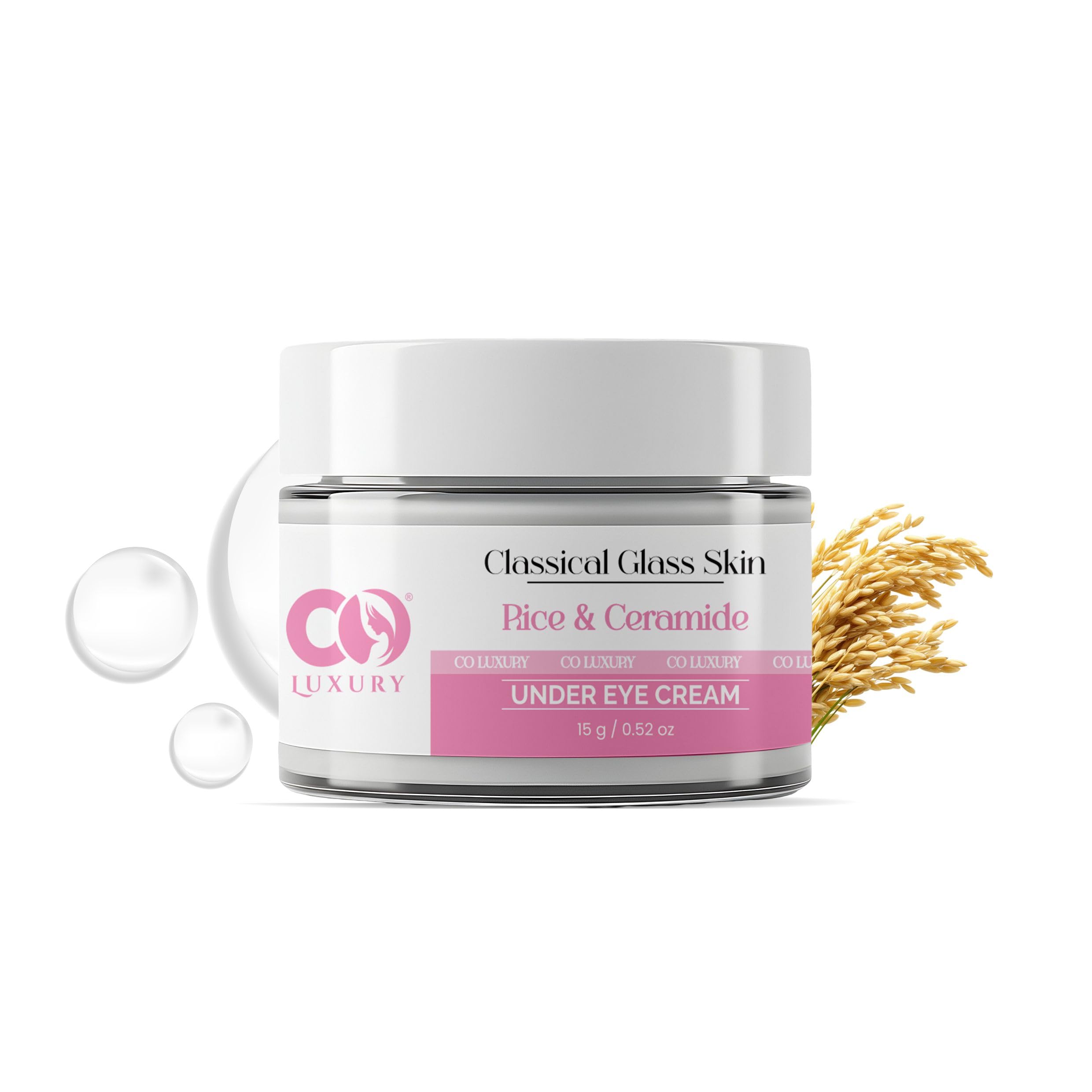 co luxury classical glass skin rice & ceramide under eye cream | brightening & hydrating formula for dark circles, puffiness & fine lines | under eye treatment for men & women | 15g