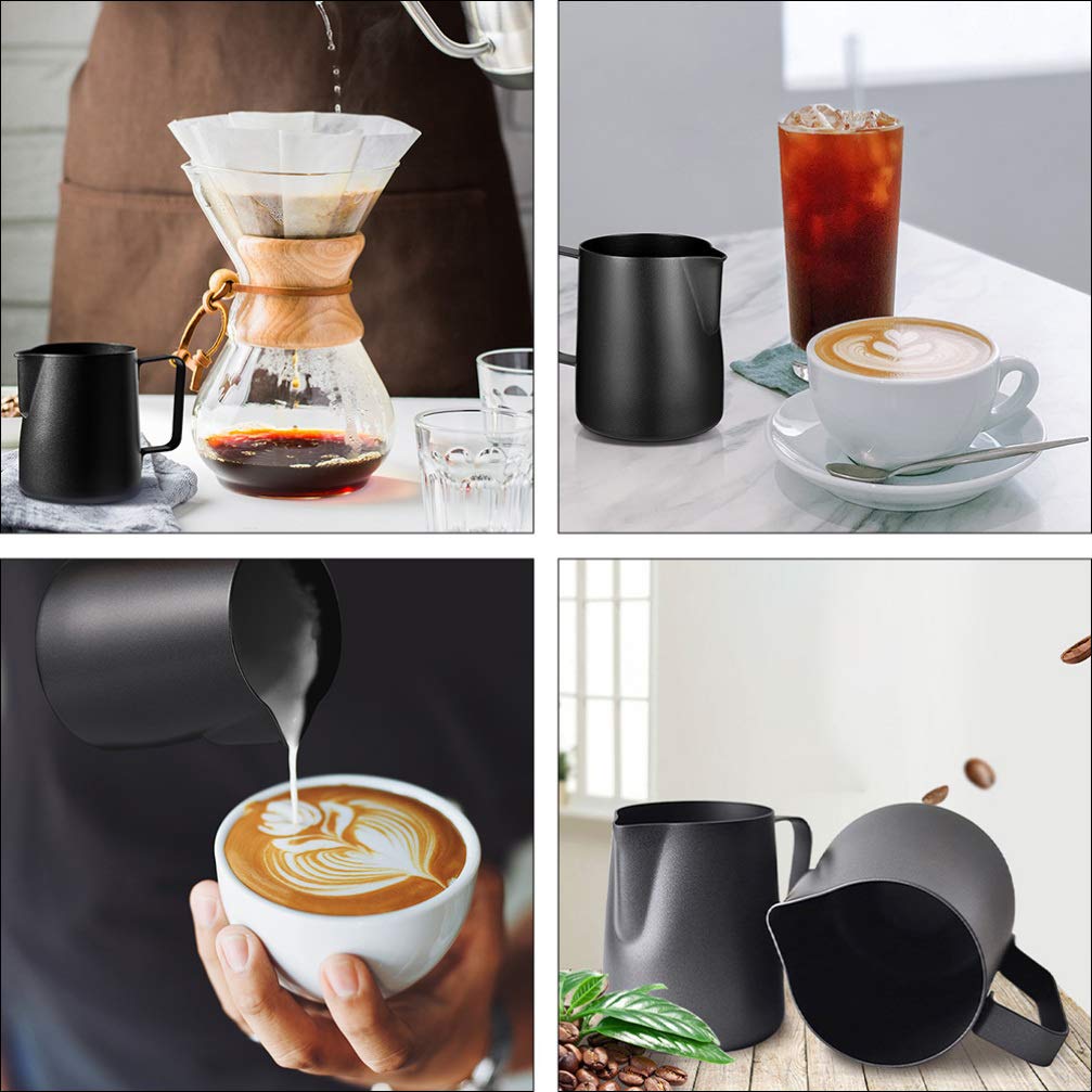 HEMOTON 2Pcs Bricco per Latte in Acciaio Inox Tazza di Latte caffè Bricco Latte Schiuma di Latte Cappuccino Handheld caffè Bricco Latte Art con Marchio di Misurazione e Latte Art Pen 600ml