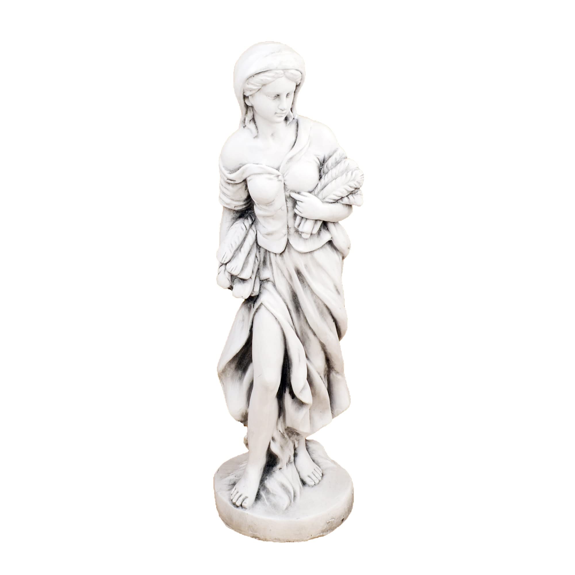 Solstice Sculptures Annie in Autumn Garden Statue, Fibre-Clay, White Stone Effect, 84cm