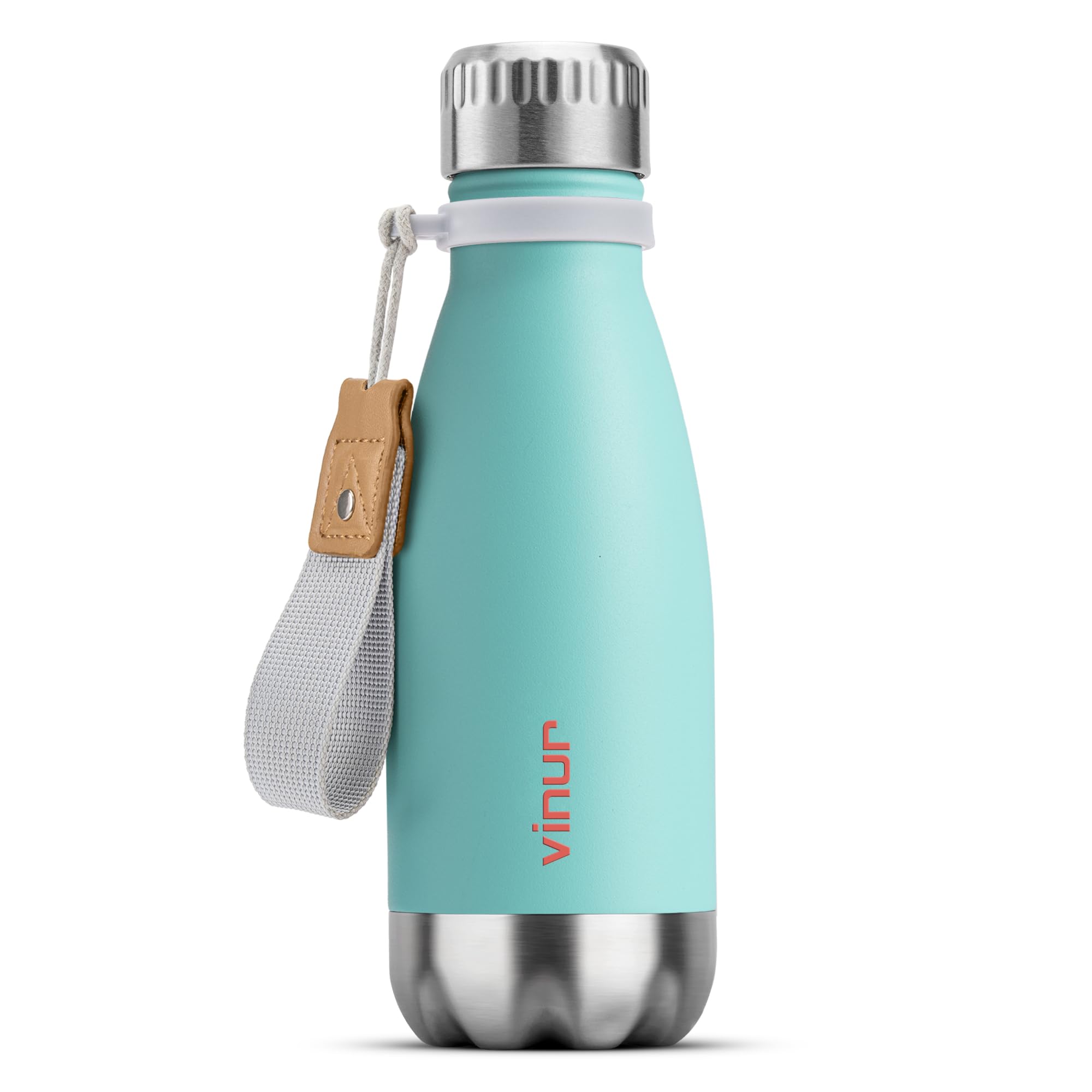 VINUR Small Water Bottle- 9 oz Stainless Steel Vacuum Insulated Leak Proof Water Bottle for kids Travel-Cola Shape Reusable Flask with Carry Rope for