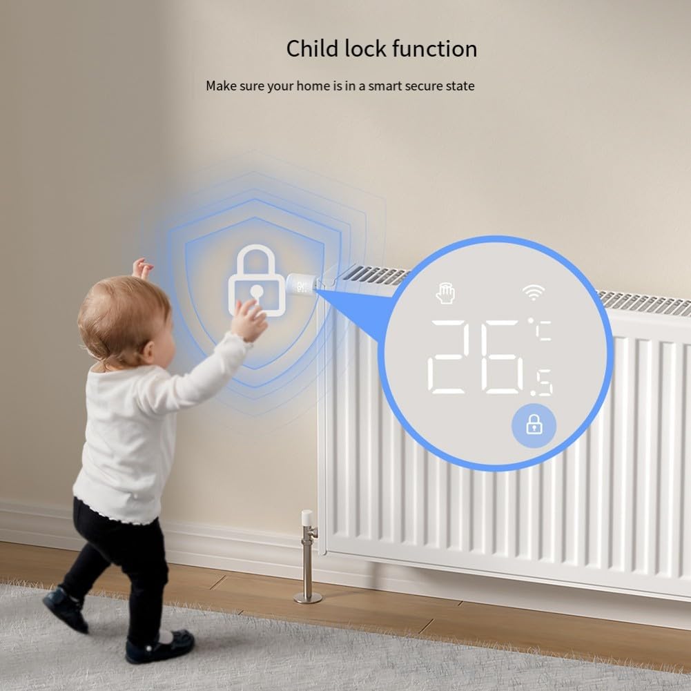 HpLive Valvola termostatica Wi-Fi intelligente, regolatore termosifone, valvola termostatica programmabile, 6 modalità di tempo, sicurezza bambini