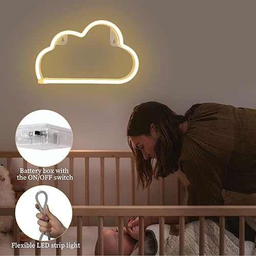 Miniatura 3 de Letreros de neón de nube, luz LED de neón de nube para decoración de pared, funciona con pilas o USB, luces de pared para dormitorio, estética,