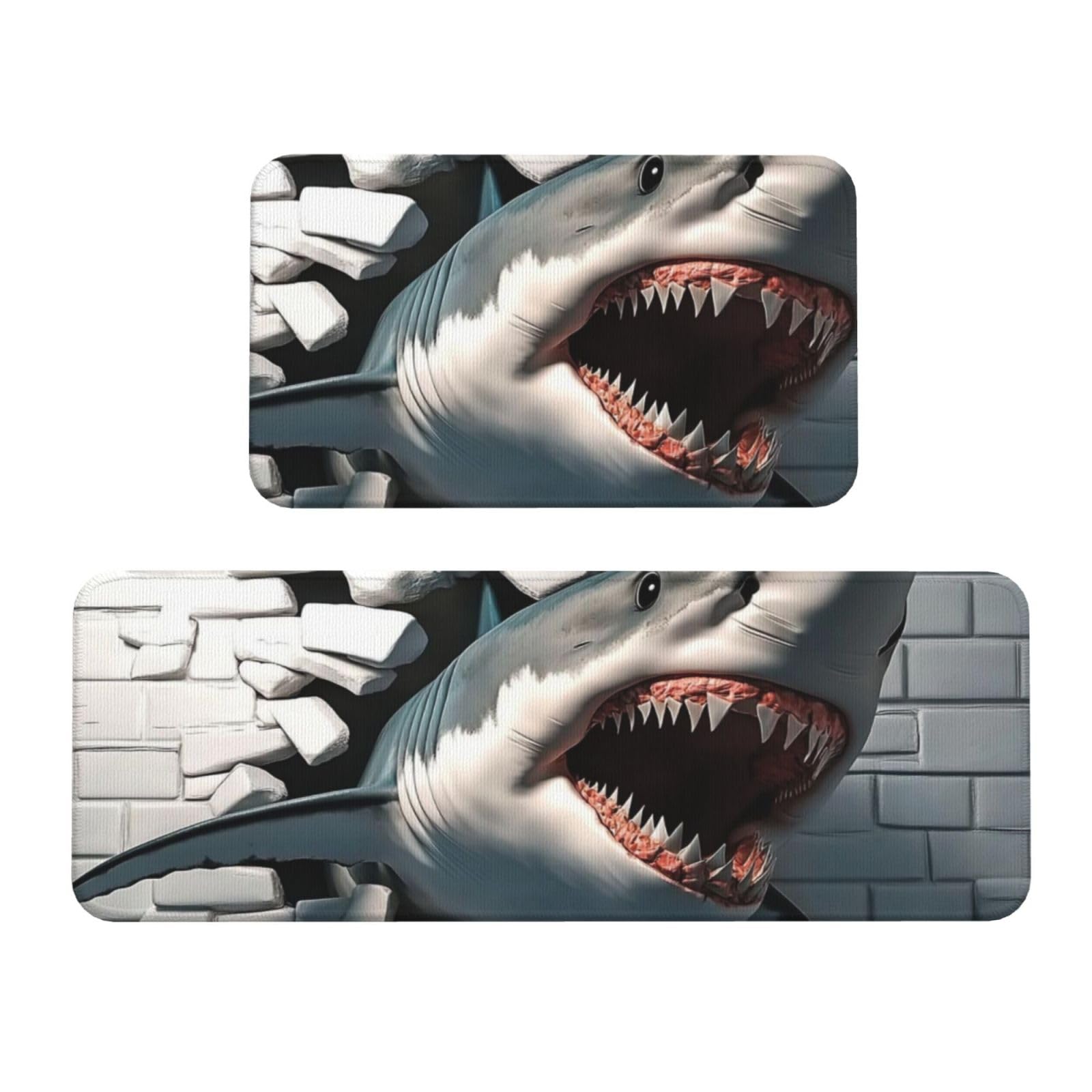 Tapetes de cocina con tiburones 3D acolchados y cómodos para el suelo