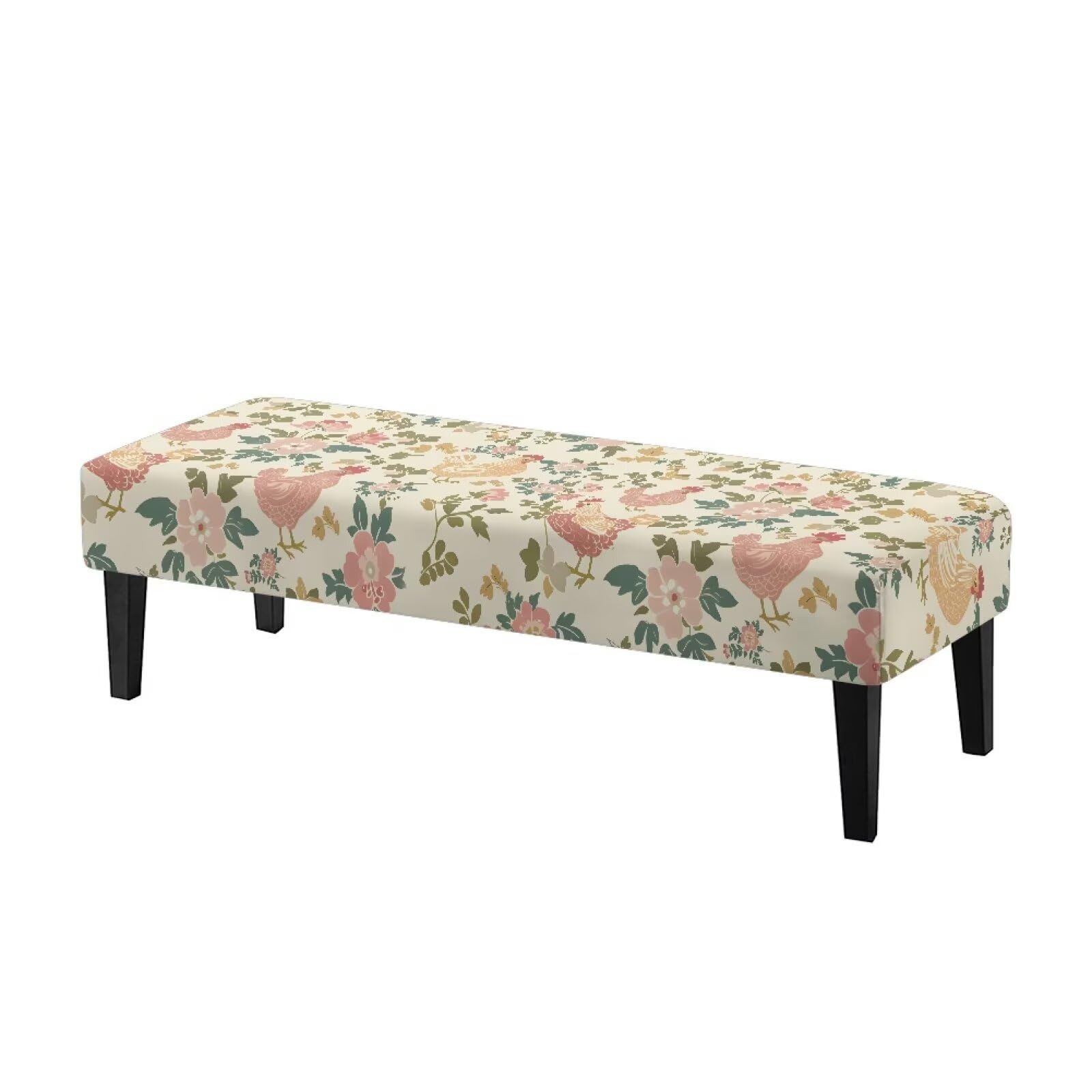 Qehuruxo Rooster Floral Bench Covers Slipcover Rectangle End of Bed Bench Dustproof Removable Stretch Dining Chair Cover for Restaurant Living Room Home Party