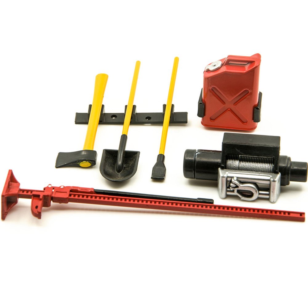 QUE-T 6 Pcs Decorative Tools Set 1/10 RC Rock Crawler Accessories for RC D90 D110 SCX10 Wraith