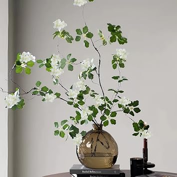 Artificial Plants Greenery Leaf with Flowers, 115cm Tall Faux Eucalyptus Branches Fake Green Plants Stems Silk Leaf Ficus Twig Long Plants for Vase Home Party Wedding Garden Decorations (2)