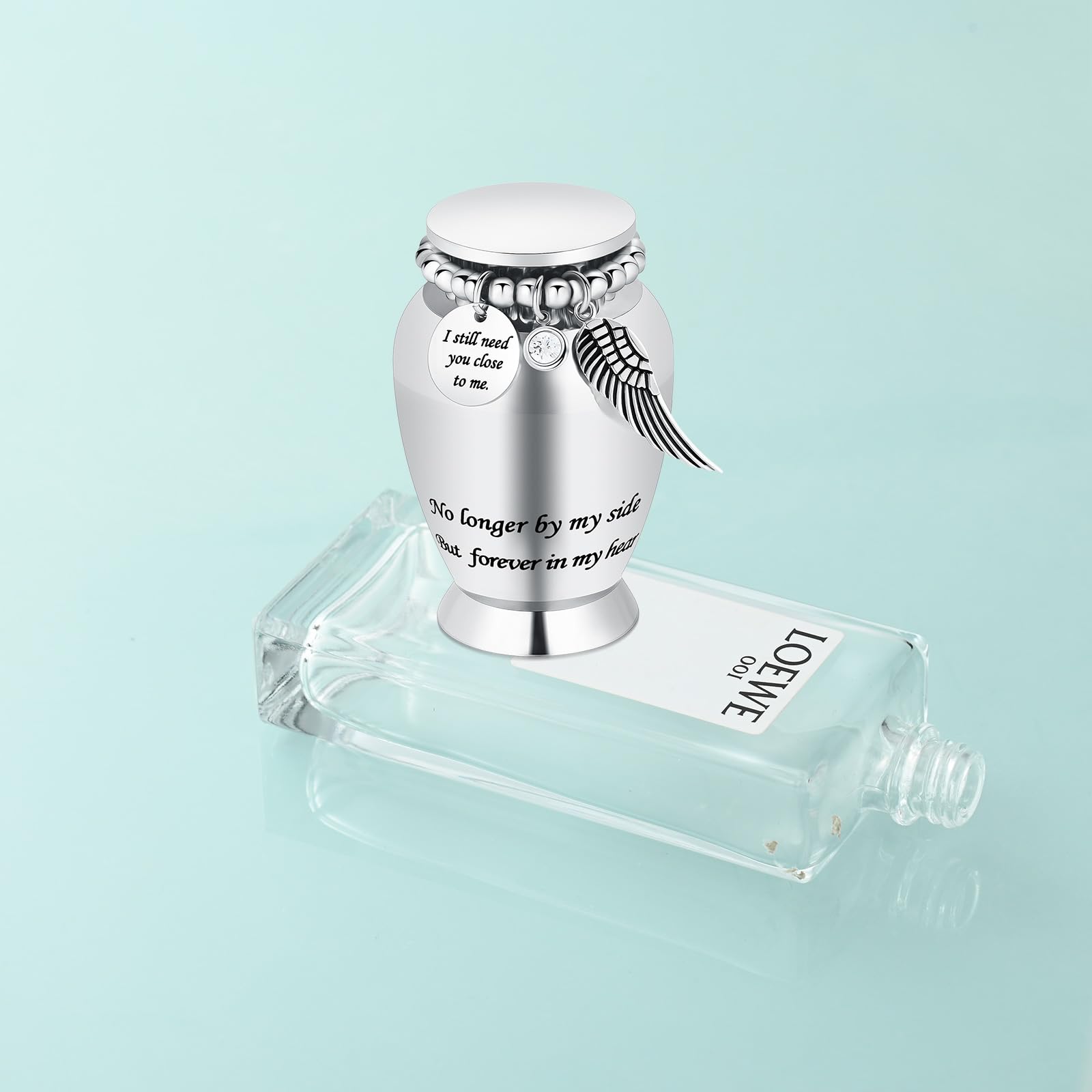 Pequeñas urnas para cenizas humanas Urna de cremación para cenizas humanas con alas Encanto Mini urna personal Funeraria para mascota (alas grandes plateadas)