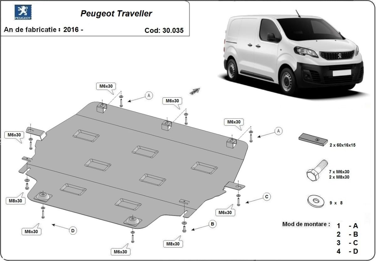 Protezione motore in metallo compatibile con Peugeot Traveller (2016-2025)