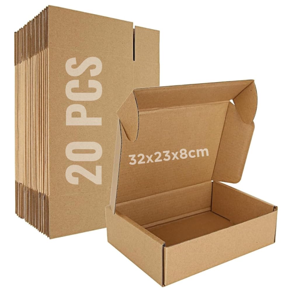 SAKPHIL (20 Pcs) Brown Corrugated Carton Die-cut Mailer Box | 12.5x9x3 inch (32x23x8 cm) | Medium Shipping Box | Foldable CardbordBox | for Gift Packing | Shipping | Ecommerce | Storage | Posting