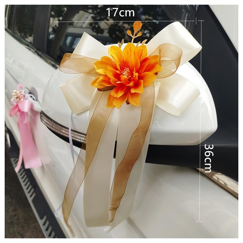 Autoschleifen Künstliche Blume Hochzeit Autoschmuck Simulation Blumen Rückspiegel Türgriff Blume Schleife Dekoration mit Saugnäpfe Hochzeitsauto Deko für Hochzeits Auto Stuhl Party 5# 24 Stück
