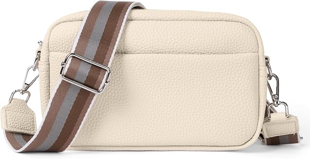 DKIIL NOIYB Crossbody Bag for Women, Small Genuine Leather Women's Cross-body Bags White Crossbody Camera Bag Removable Wide Strap Shoulder Bag Purse