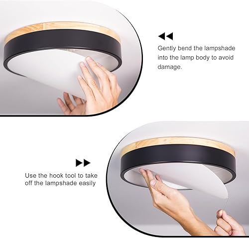 Miniatura 8 de Vikaey Moderna lámpara de techo LED de madera, simple lámpara de techo gris empotrada, accesorios de iluminación circular cerca del techo para sala