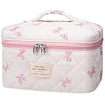 Large Makeup Bag, Cute Cosmetic Bag for Women Girls, Floral Coquette Aesthetic Toiletry Bag, Travel Make Up Organizer Bag ((White Butterfly Flower))