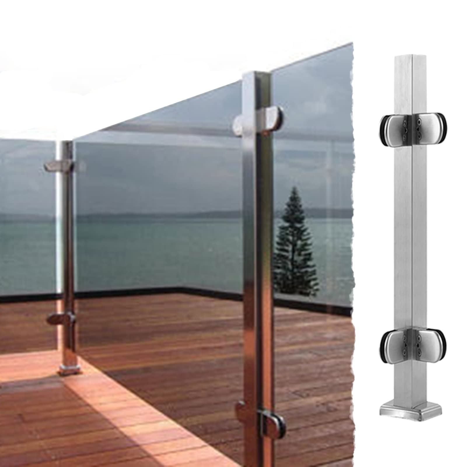 Poteau de garde-corps en verre argenté de 99 cm pour balustrade de terrasse