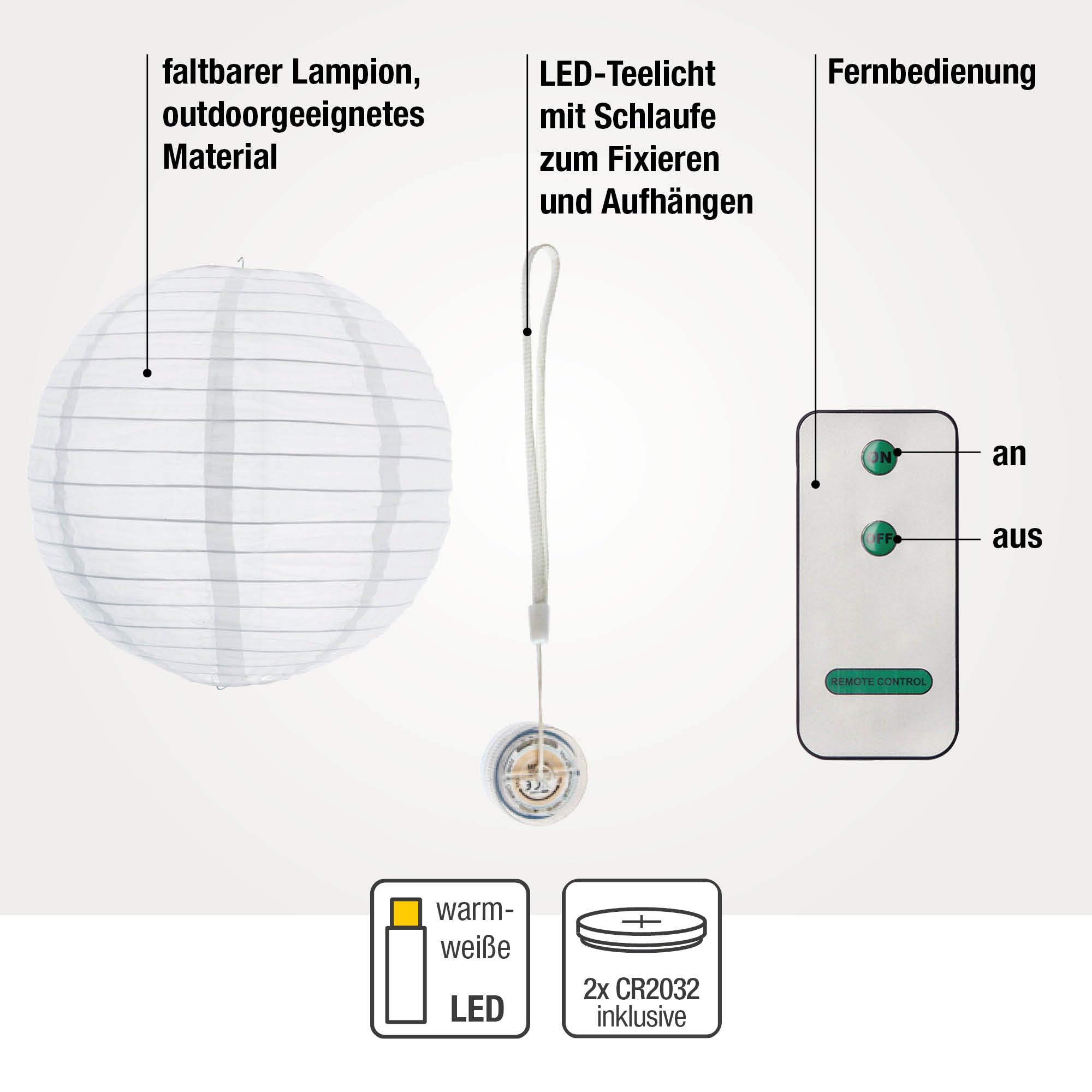 Hellum Lampions außen wetterfest 7er Set LED warmweiß mit Fernbedienung Ø30cm Ø25cm Ø20cm