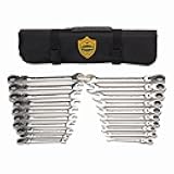 FLZOSPER 20pc. Flex-Head Ratcheting Wrench Set，Metric & SAE Chrome Vanadium Steel Combination Wrench Spanner with Portable Carrying Bag