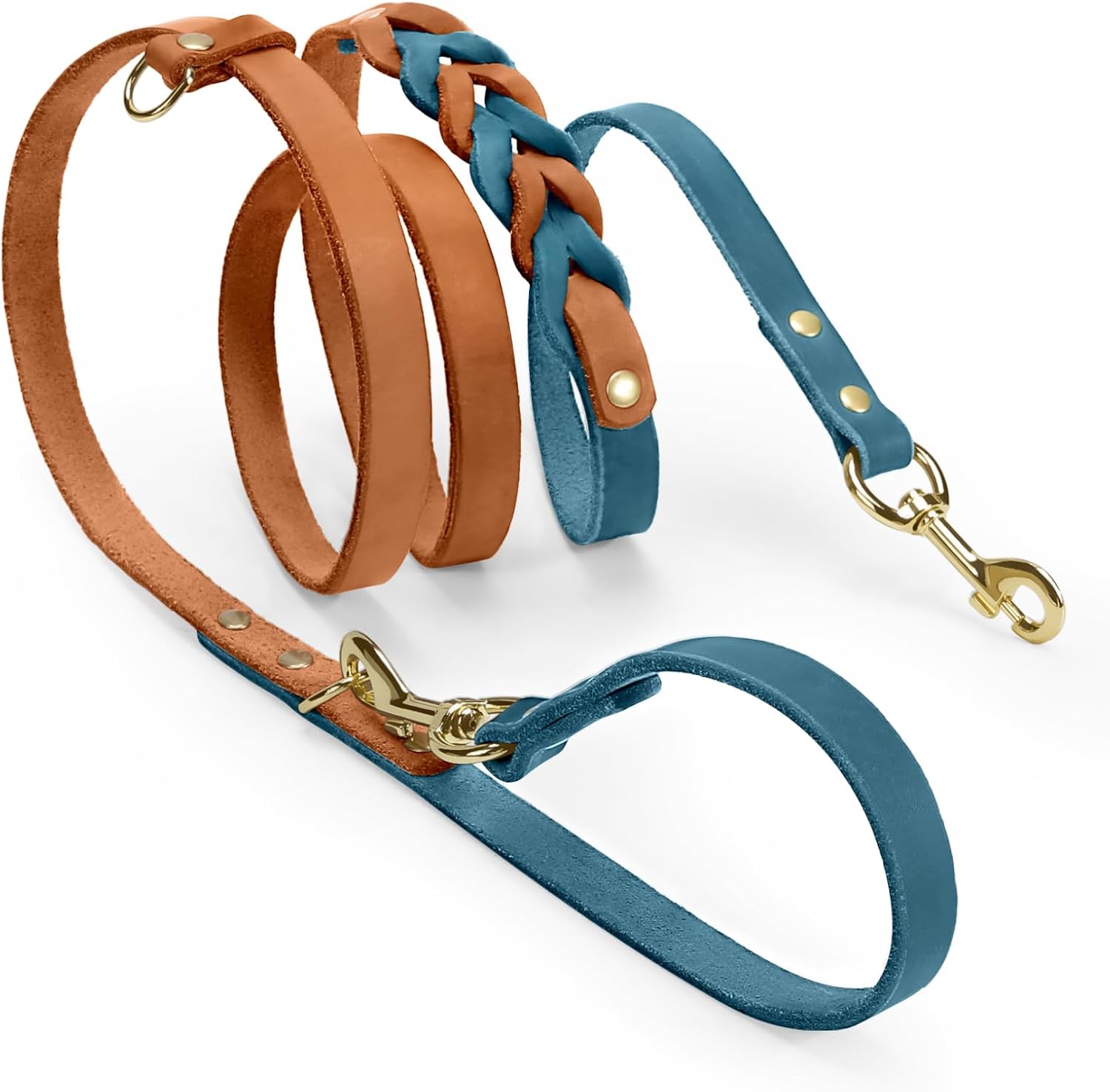 MIDOG Leather Dog Leash, Hands Free Dog Leash for Medium Large & Small Dogs 6Ft, Adjustable Waist, Strong Genuine Braided Leather, Soft & Comfortable for Running, Walking, Training (Blue L)