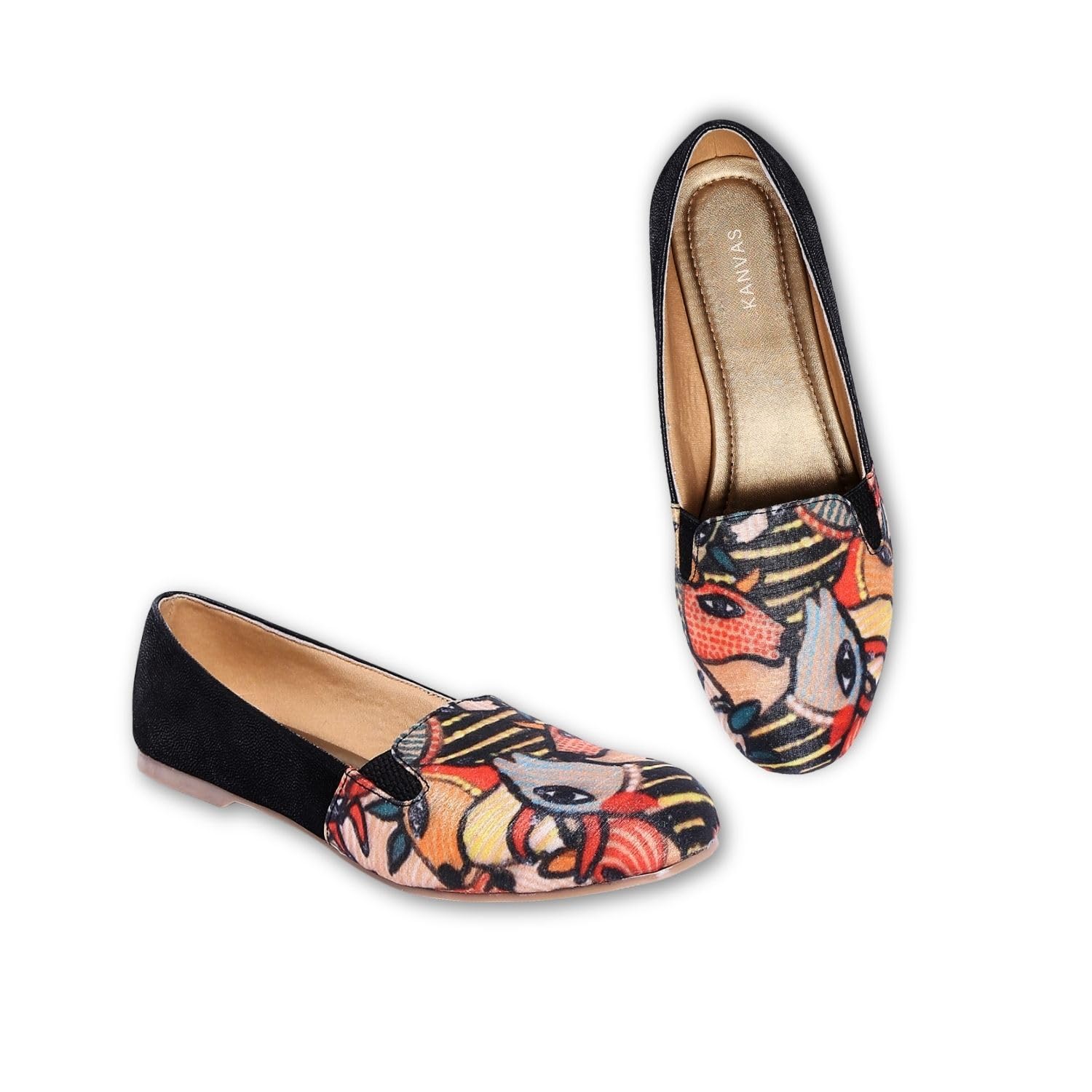 Colourful Printed Loafers for Women - Comfortable Casual Slip On Shoes - Vegan Leather - Stylish Fashion Moccasins for Casual Lightweight - Madhubani Ox Designed Footwear-image-42
