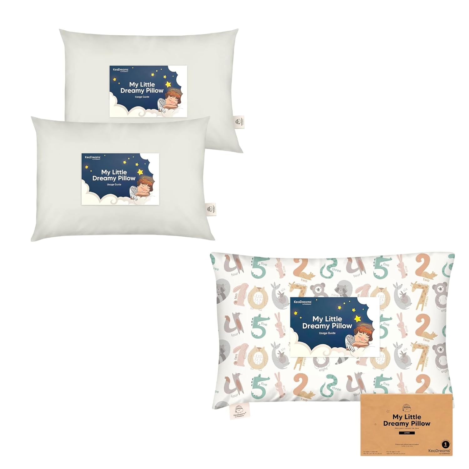 KeaBabies 2-Pack Toddler Pillow and Toddler Pillow with Pillowcase, Jumbo 14X20 - Soft Organic Cotton Toddler Pillows for Sleeping, Perfect for Travel, Toddler Bed Set