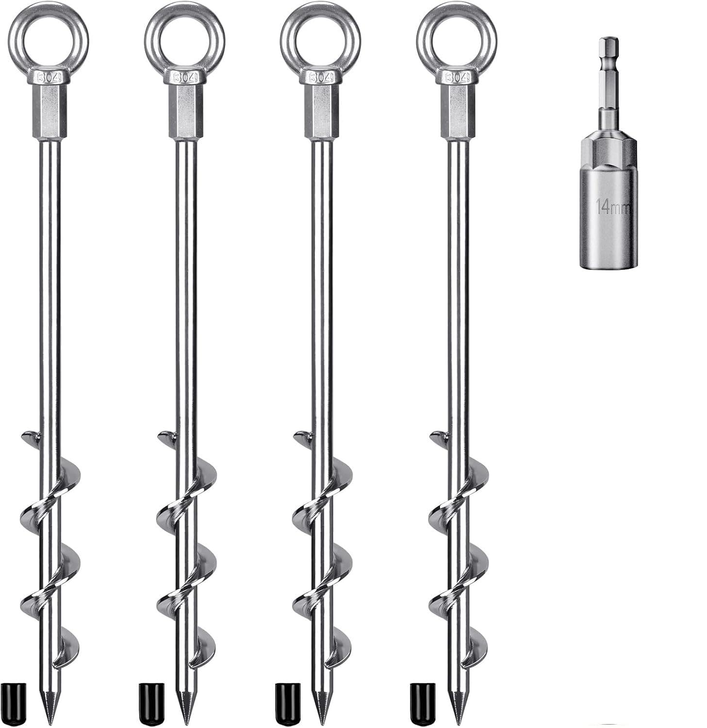 12 Inch Ground Anchors, 4 Pcs Heavy Duty Tent Stakes, Easy to Install and Reusable for Camping Tents, Trampolines, Sheds, Swing Sets, Securing Animals — image 1