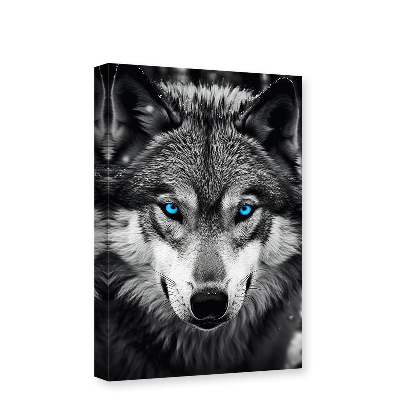 CXHOSTENT Wolf Canvas Wall Art - Black and White Animal Painting Print, Blue Eyes, Large (40.00 x 60.00 cms), Living Room Decor Frame