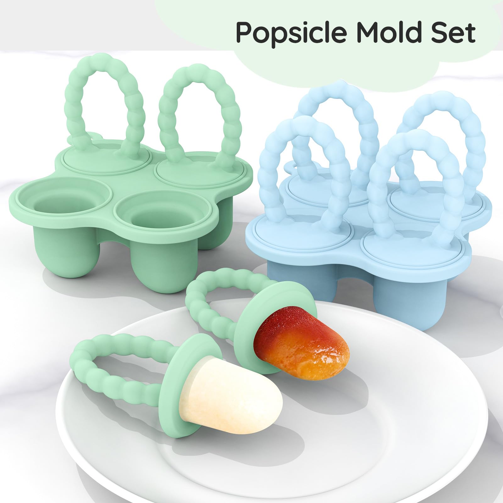 btrfe Baby Ice Lolly Mould, Silicone Petite Pops, Baby Popsicle Mold Set Tiny Pops and Teether for Infants 4+ Months Teething Relief, Baby Essentials