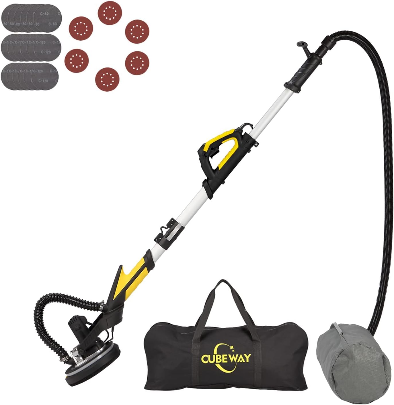 Drywall Sander with Vacuum, Labor-Saving Handle and Unique Fixture for Ceiling Sanding, Electric Drywall Sander with LED Light, ETL Listed, CUBEWAY - - 