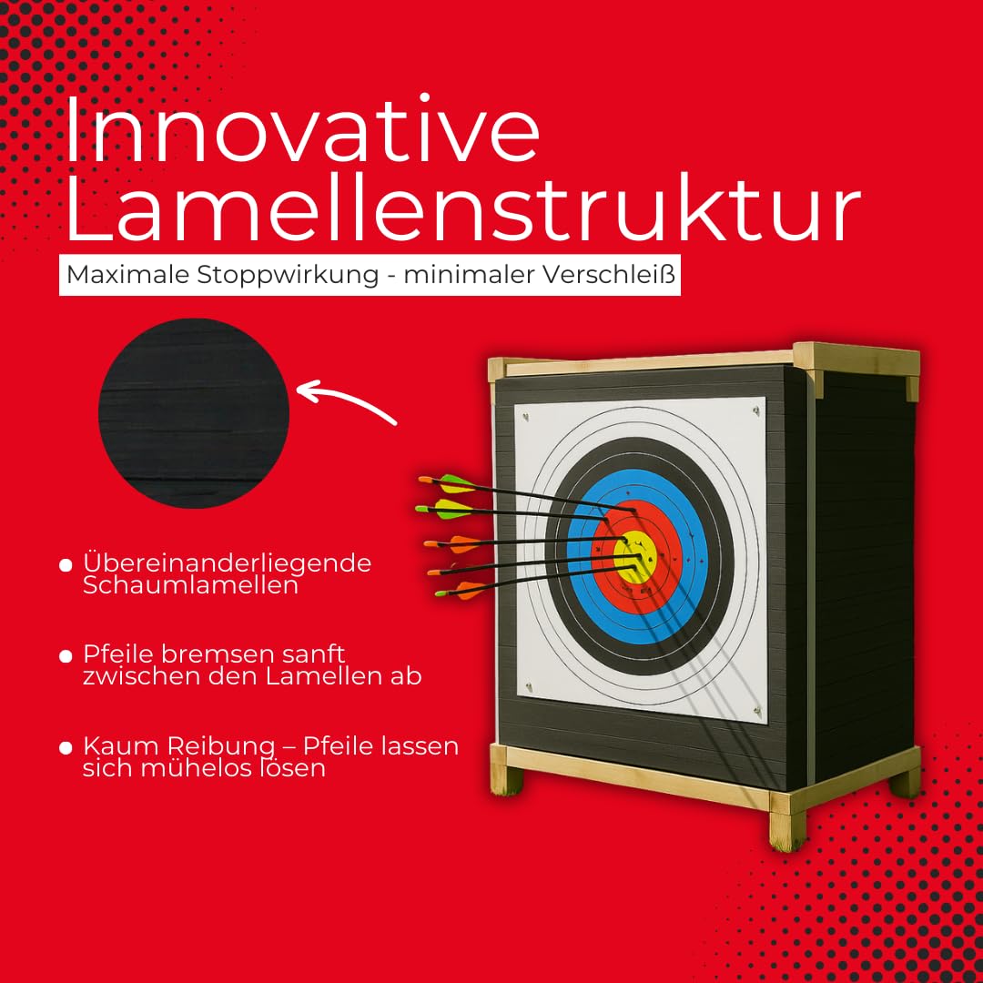 Target TECH Rhino Zielscheibe 60x60x30 cm [*] | Schaumscheibe mit Lamellen für Bogenschießen & Armbrust bis 225 lbs, selbststehend, pfeilschonend, robust