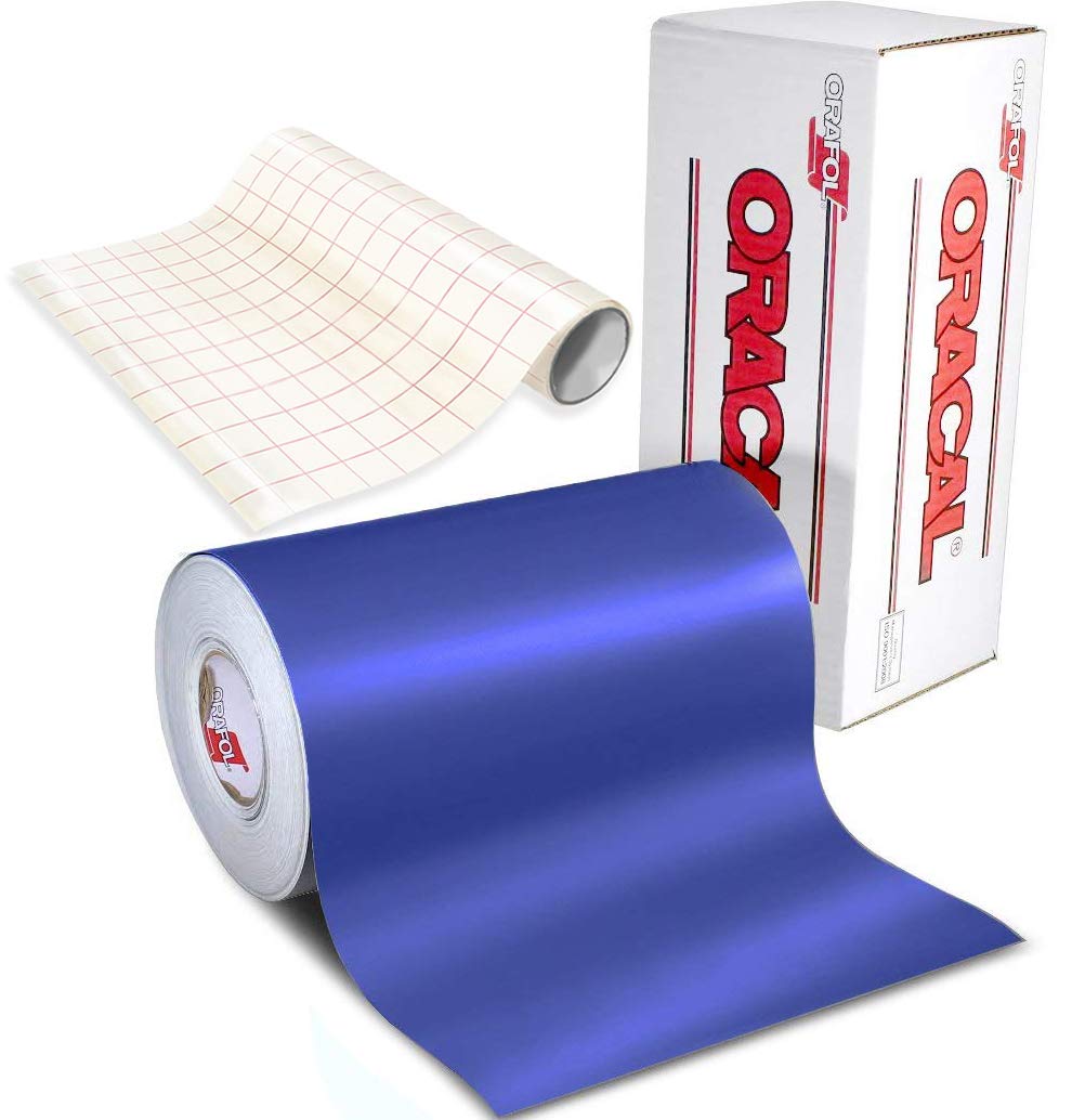 ORACAL 631 Matte Brilliant Blue Adhesive Craft Vinyl Including Free 12" x 24" Roll of Clear Transfer Paper (15ft x 12")